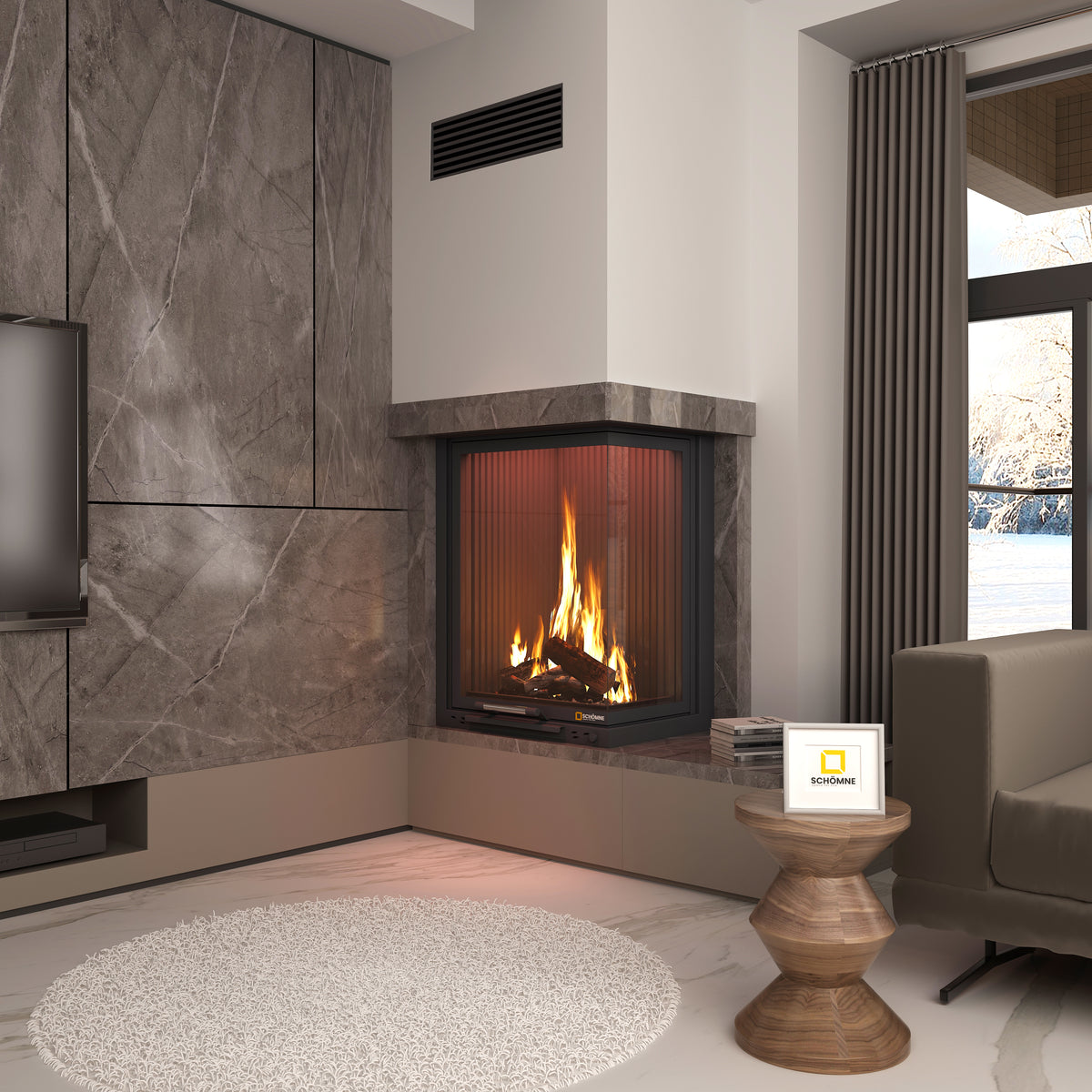 60X50X80 Küp Hazne Dik İki Tarafı Camlı Asansörlü Şömine | Dodok Home