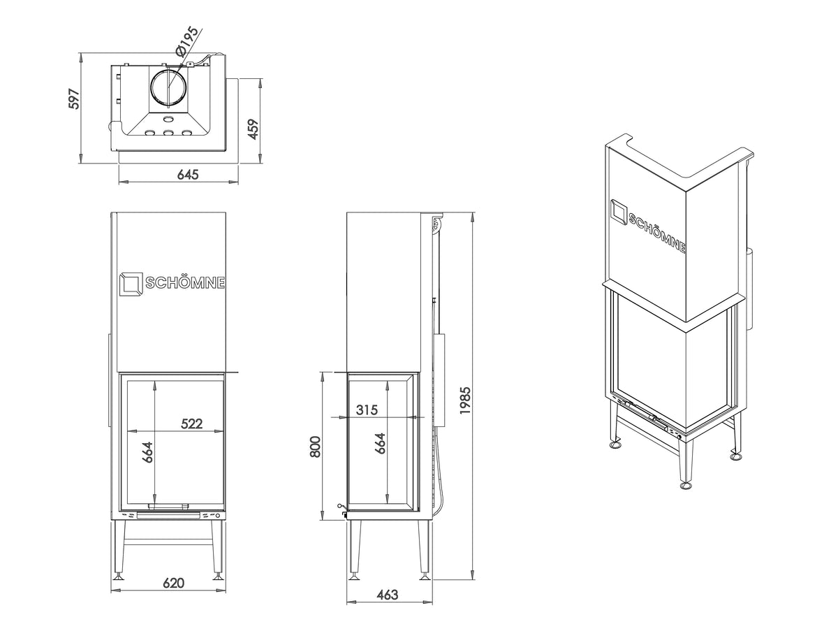 60X50X80 Küp Hazne Dik İki Tarafı Camlı Asansörlü Şömine | Dodok Home