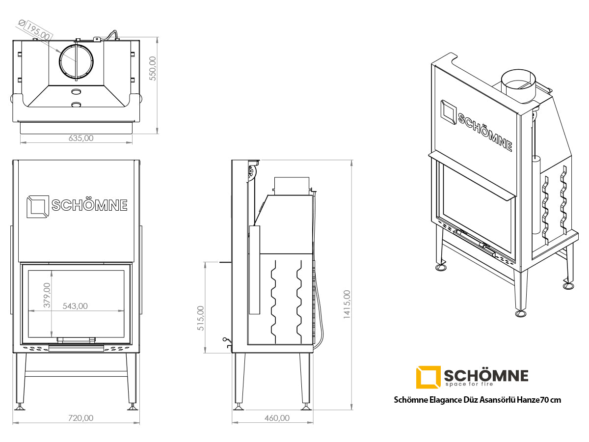 70 cm Düz Açık Asansörlü Şömine Haznesi | Dodok Home
