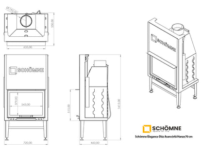 70 cm Düz Açık Asansörlü Şömine Haznesi | Dodok Home