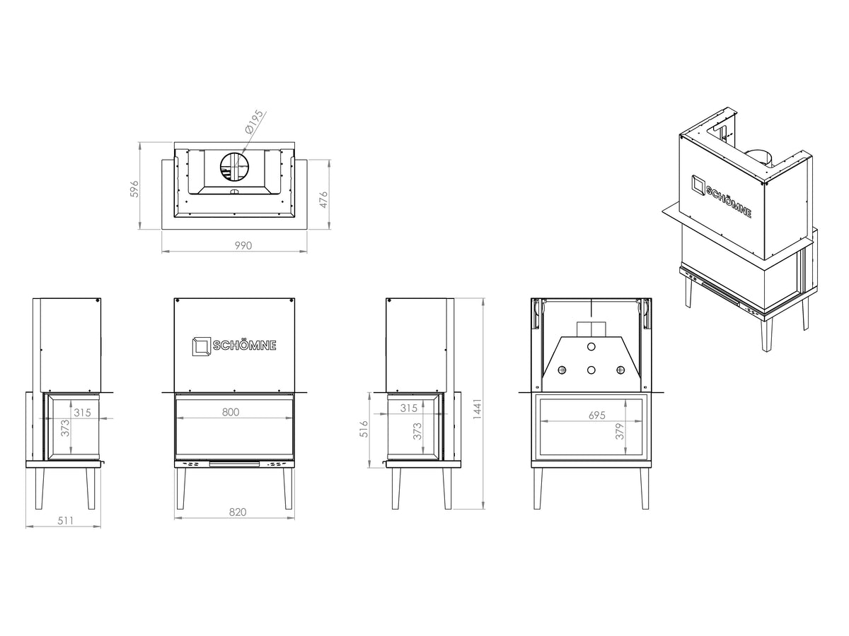 80 cm Üç Tarafı Camlı Tünel Asansörlü Şömine Haznesi | Dodok Home