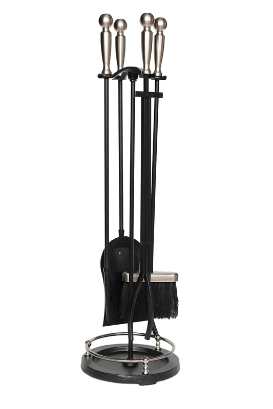 Dodok Home 5 Li Premium İthal Döküm Gümüş Başlıklı Yuvarlak Şömine-Soba Maşa Takımı DH-SGY015