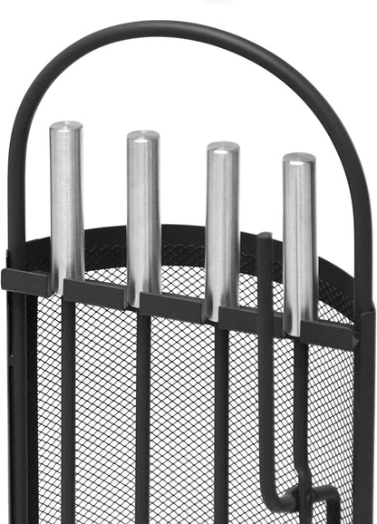 Dodok Home Gümüş Lüx Ithal Tel Standlı Şömine-Soba Maşa Takımı 5'Li Set DH-SS47