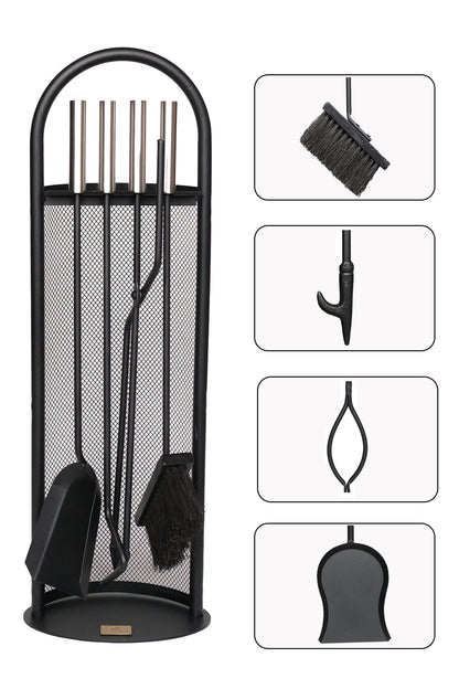 Dodok Home Gümüş Lüx Ithal Tel Standlı Şömine-Soba Maşa Takımı 5'Li Set DH-SS47