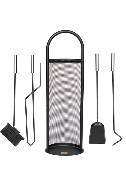 Dodok Home Gümüş Lüx Ithal Tel Standlı Şömine-Soba Maşa Takımı 5'Li Set DH-SS47