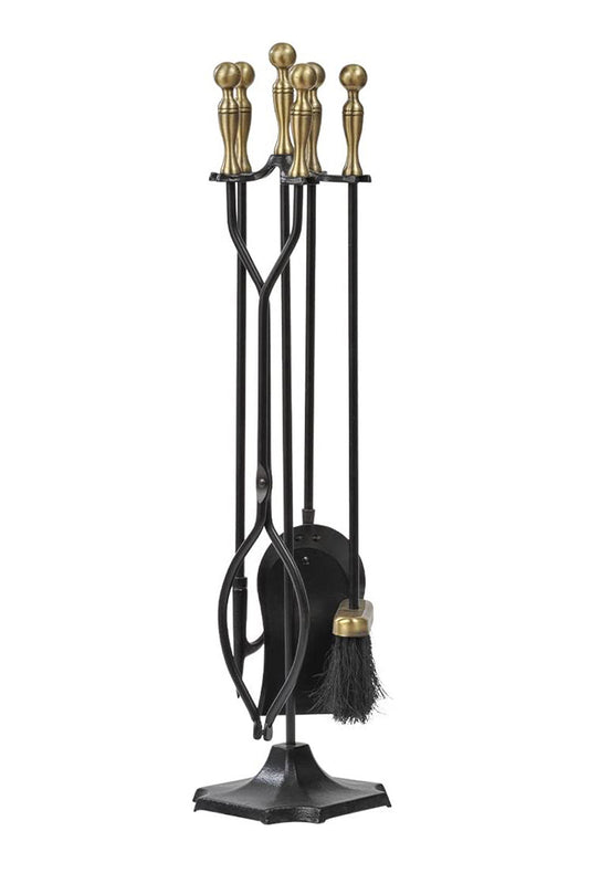 Dodok Home 5’li Lüks Gold Prinç Topuz Başlıklı Şömine & Soba Maşa Takımı DH-005G