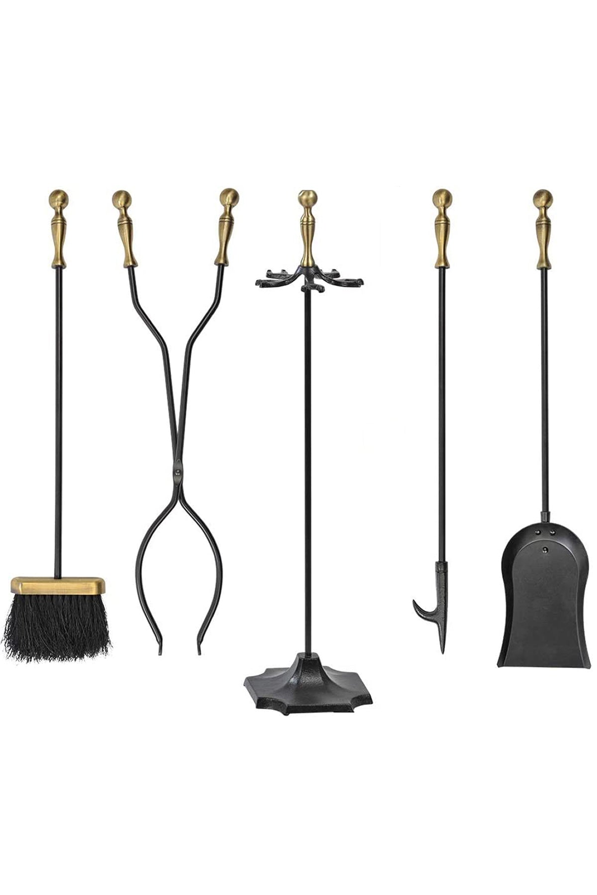 Dodok Home 5’li Lüks Gold Prinç Topuz Başlıklı Şömine & Soba Maşa Takımı DH-005G