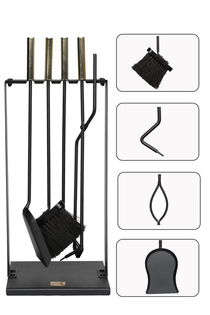 Dodok Home 5 Li Lüx Ithal Askı Standlı Gold Saplı Şömine-Soba Maşa Takımı Aksesuar Seti DH-SS016