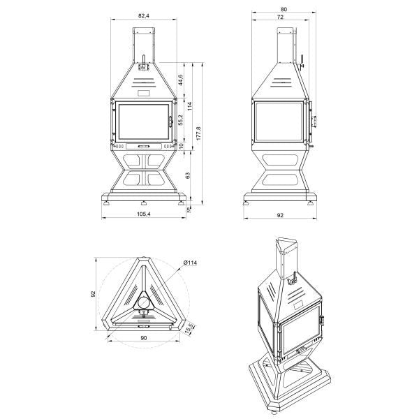 Dodok Hot Triangle V2 Orta Şömine Seramik Camlı