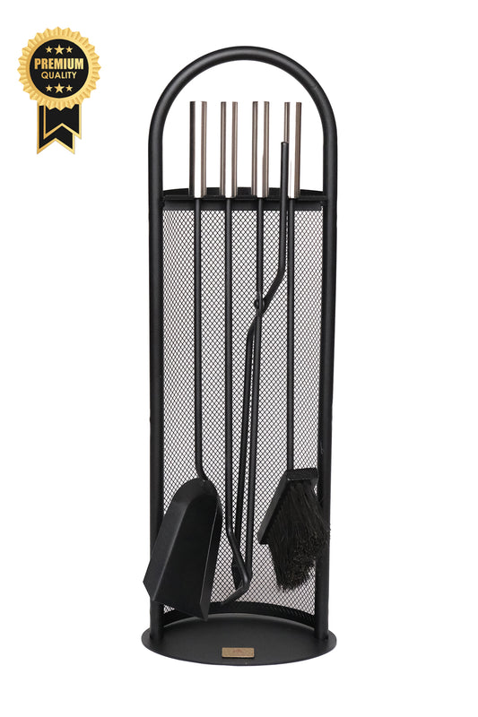Dodok Home Gümüş Lüx Ithal Tel Standlı Şömine-Soba Maşa Takımı 5'Li Set DH-SS47