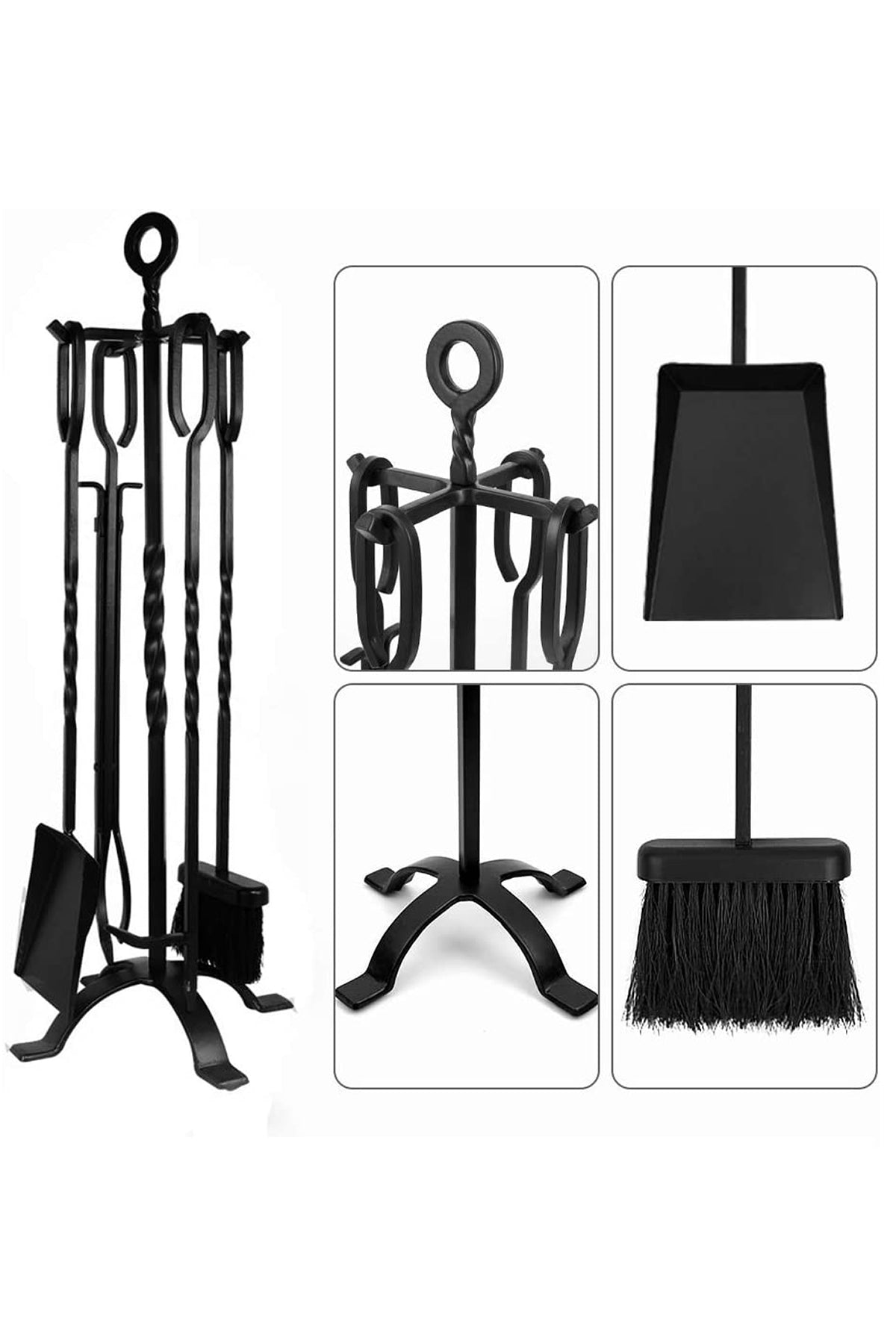 Dodok Home ferforjeli 5 parça maşa seti Şömine & Soba Maşa Takımı Aksesuar Seti DH-006