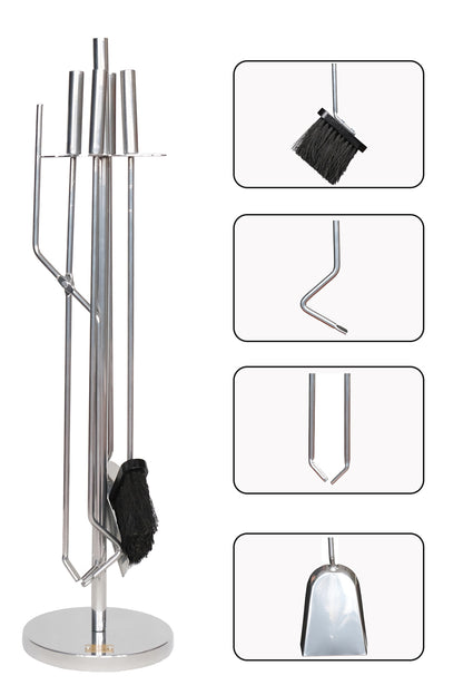 Dodok Home 5 Li Lüx Ithal İnox Yuvarlak Tabanlı Şömine-Soba Maşa Takımı Aksesuar Set DH-SS044