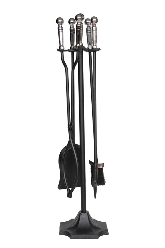Dodok Home 5’li Lüks Gümüş Topuz Başlıklı Şömine & Soba Maşa Takımı DH-005GS
