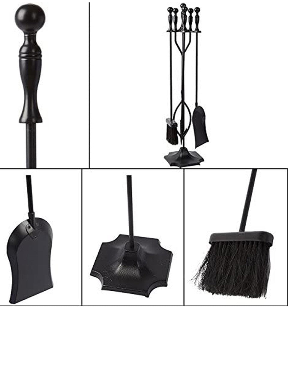 Dodok Home 5’li Lüks Siyah Topuz Başlıklı Şömine & Soba Maşa Takımı DH-005S