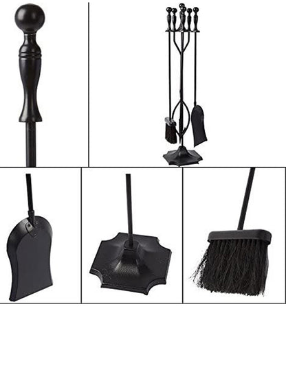 Dodok Home 5’li Lüks Siyah Topuz Başlıklı Şömine & Soba Maşa Takımı DH-005S