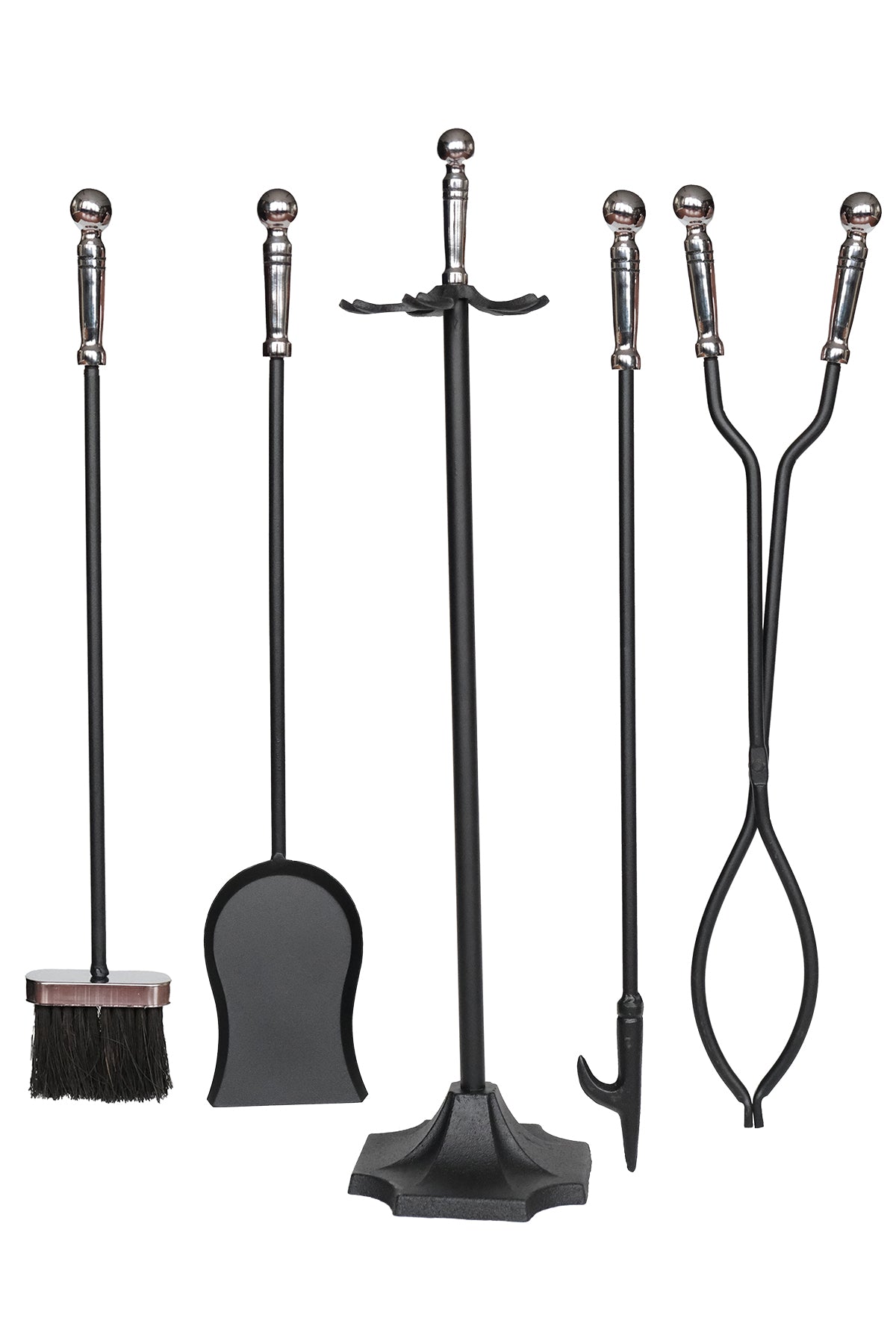 Dodok Home 5’li Lüks Siyah Topuz Başlıklı Şömine & Soba Maşa Takımı DH-005S