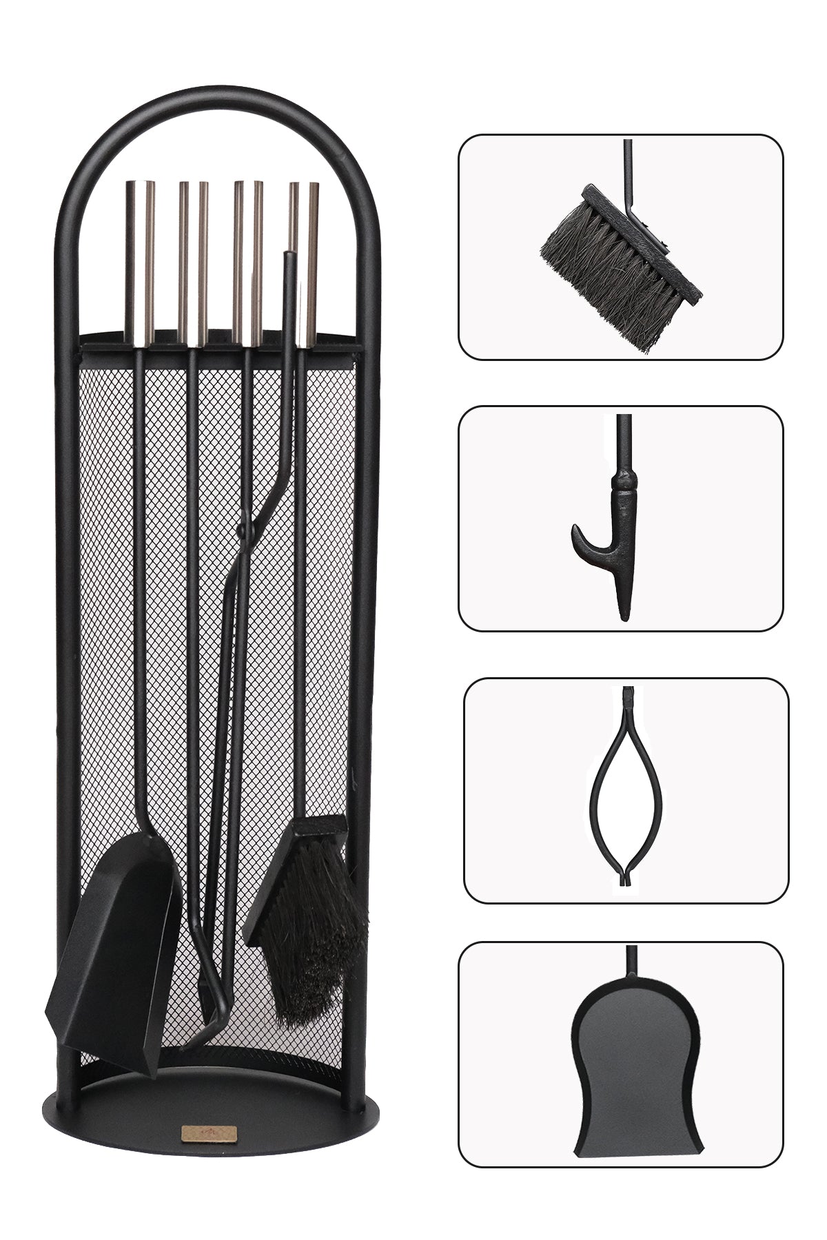 Dodok Home Gümüş Lüx Ithal Tel Standlı Şömine-Soba Maşa Takımı 5'Li Set DH-SS47