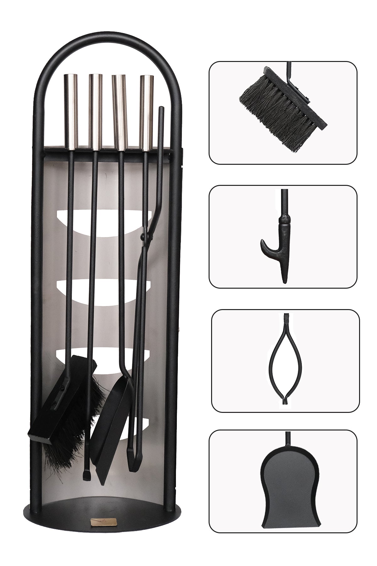 Dodok Home İnox Lüx Ithal Tel Standlı Şömine-Soba Maşa Takımı 5'Li Set DH-SS024