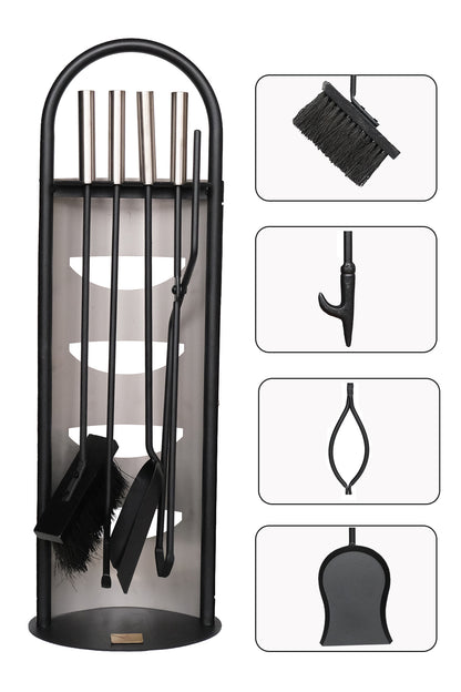 Dodok Home İnox Lüx Ithal Tel Standlı Şömine-Soba Maşa Takımı 5'Li Set DH-SS024