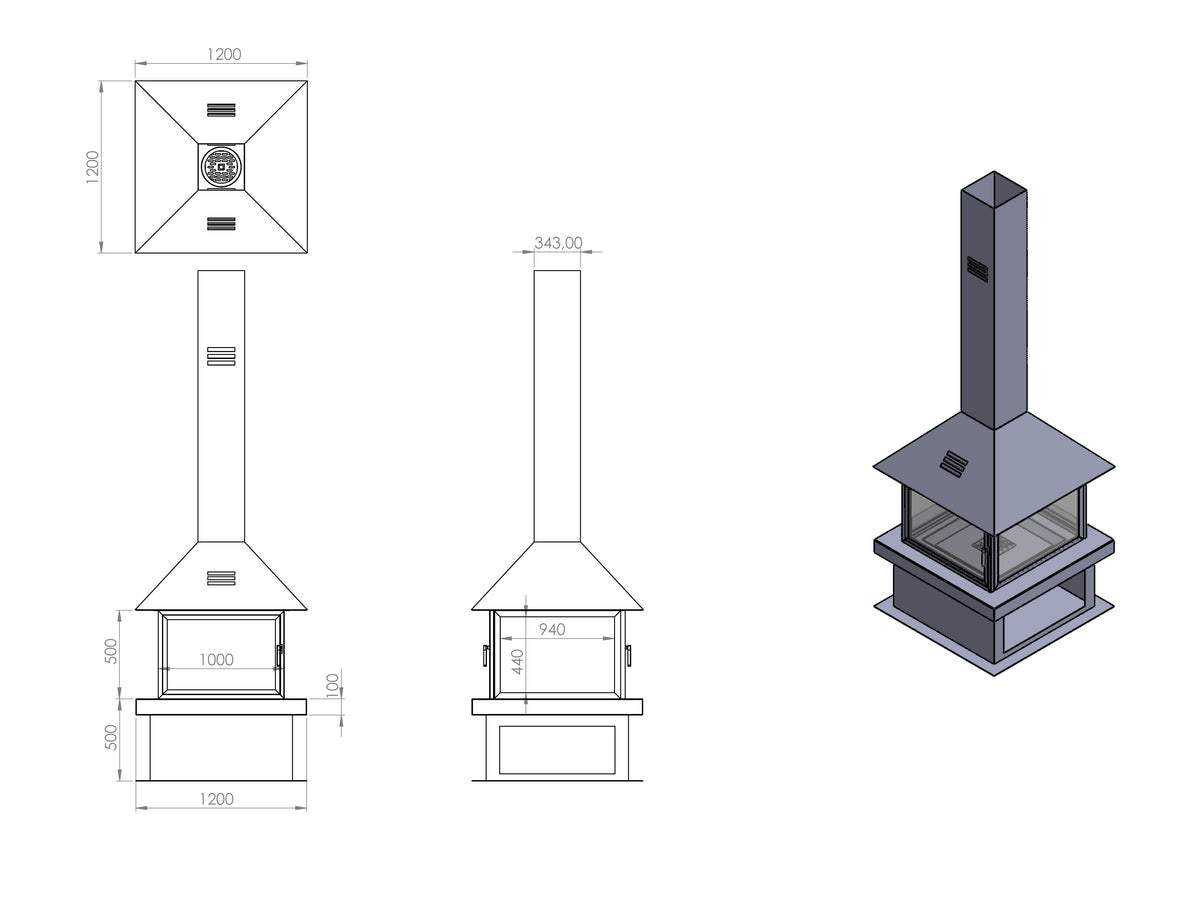Kare Model Orta Şömine 100X100 | Dodok Home