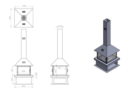 Kare Model Orta Şömine 100X100 | Dodok Home