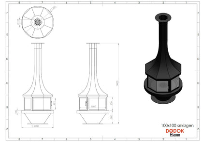 Sekizgen Model Orta Şömine 100X100 | Dodok Home