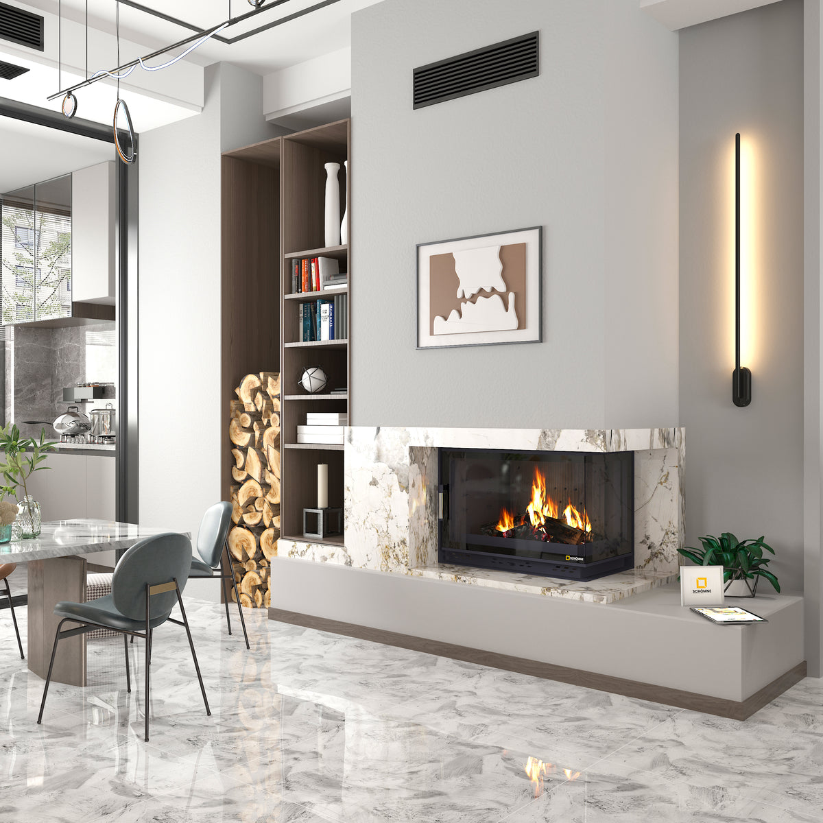 Siyah Camlı Klapeli Döküm Şömine Haznesi Sağ Camlı 70 cm | Dodok Home