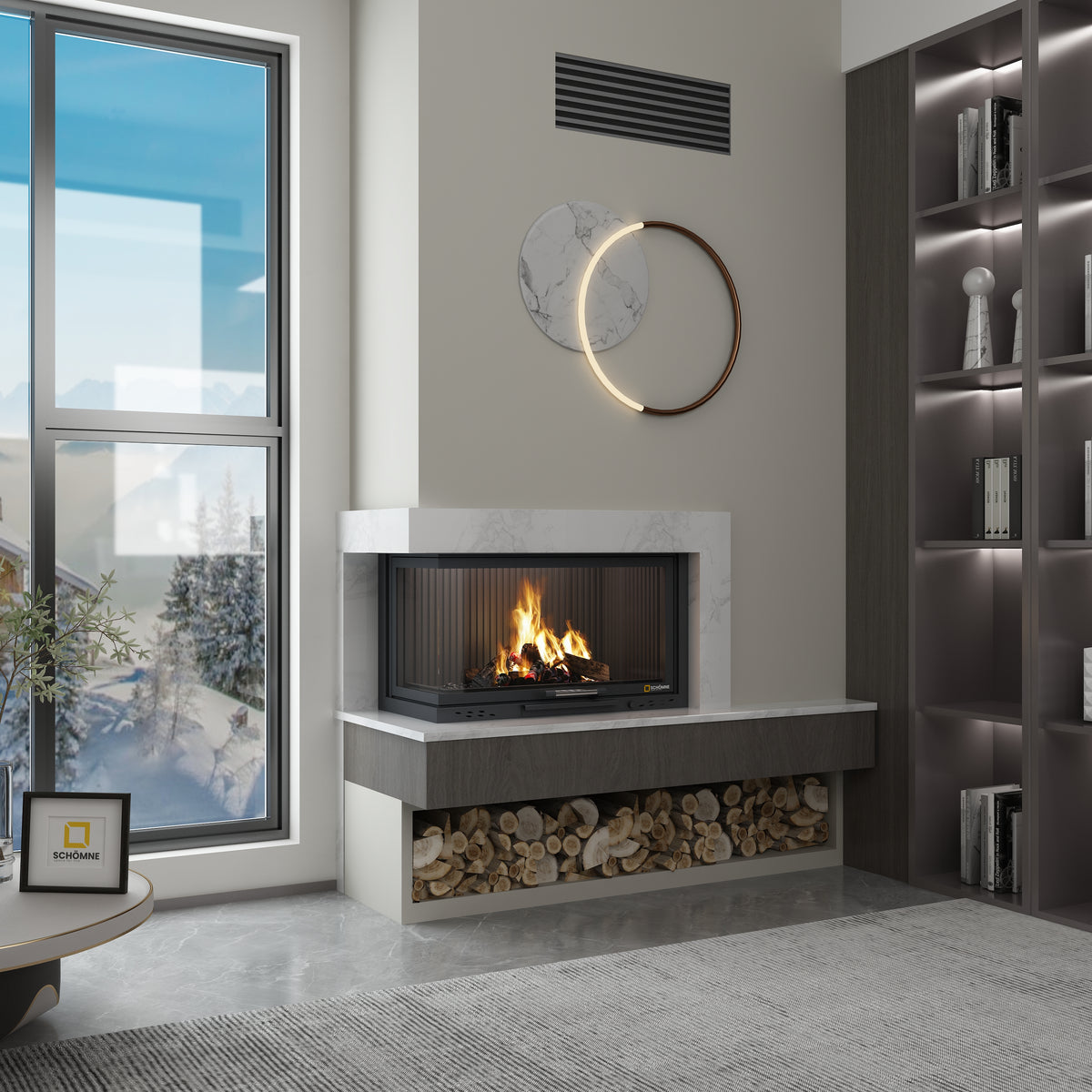 Sol Camlı Asansörlü Şömine Haznesi | Dodok Home