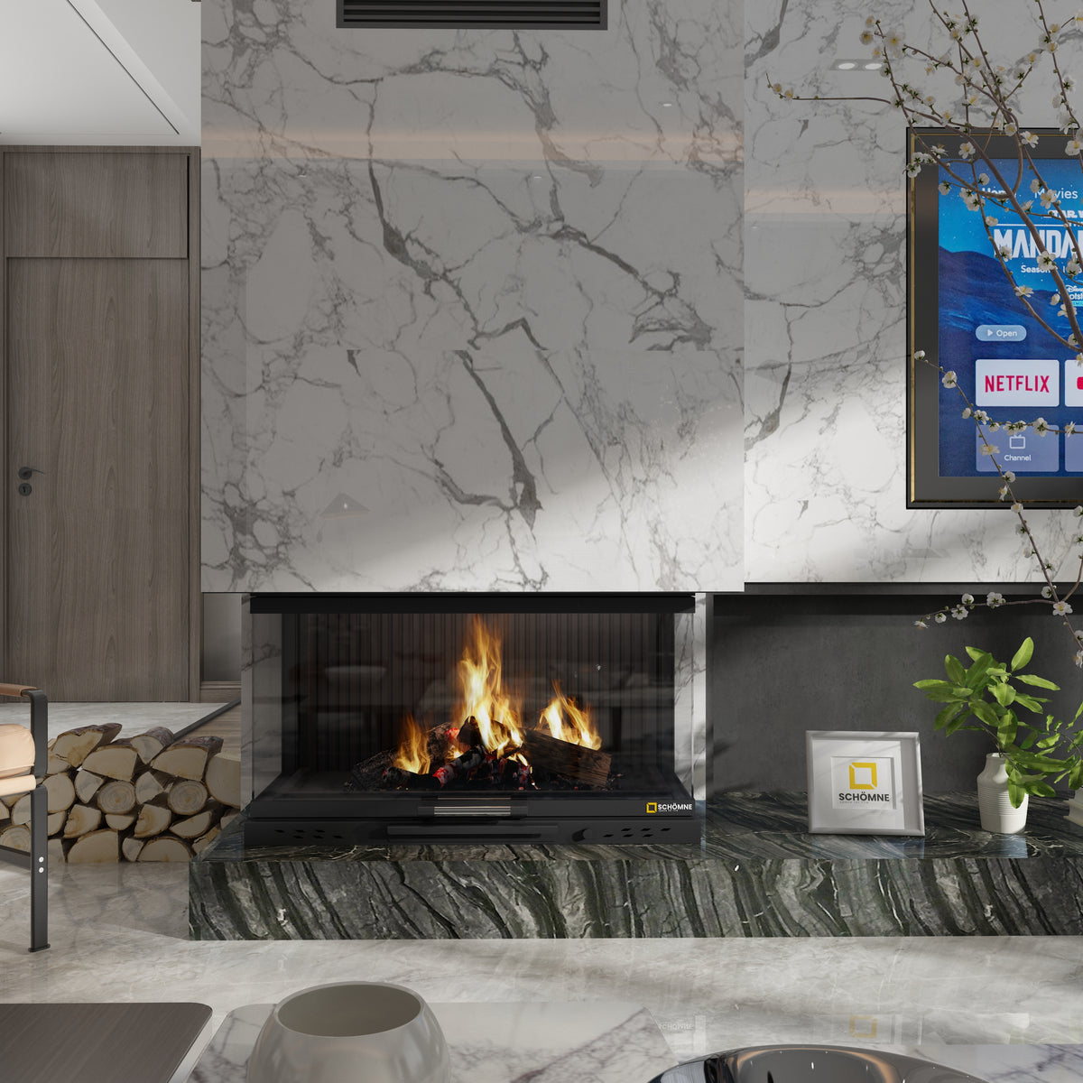 Üç Tarafı Camlı Asansörlü Şömine Haznesi | Dodok Home