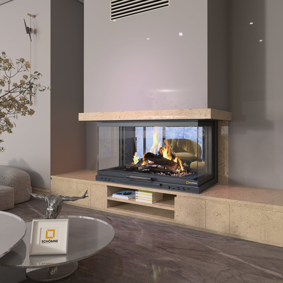 Üç Tarafı Camlı Tünel Asansörlü Şömine Haznesi | Dodok Home