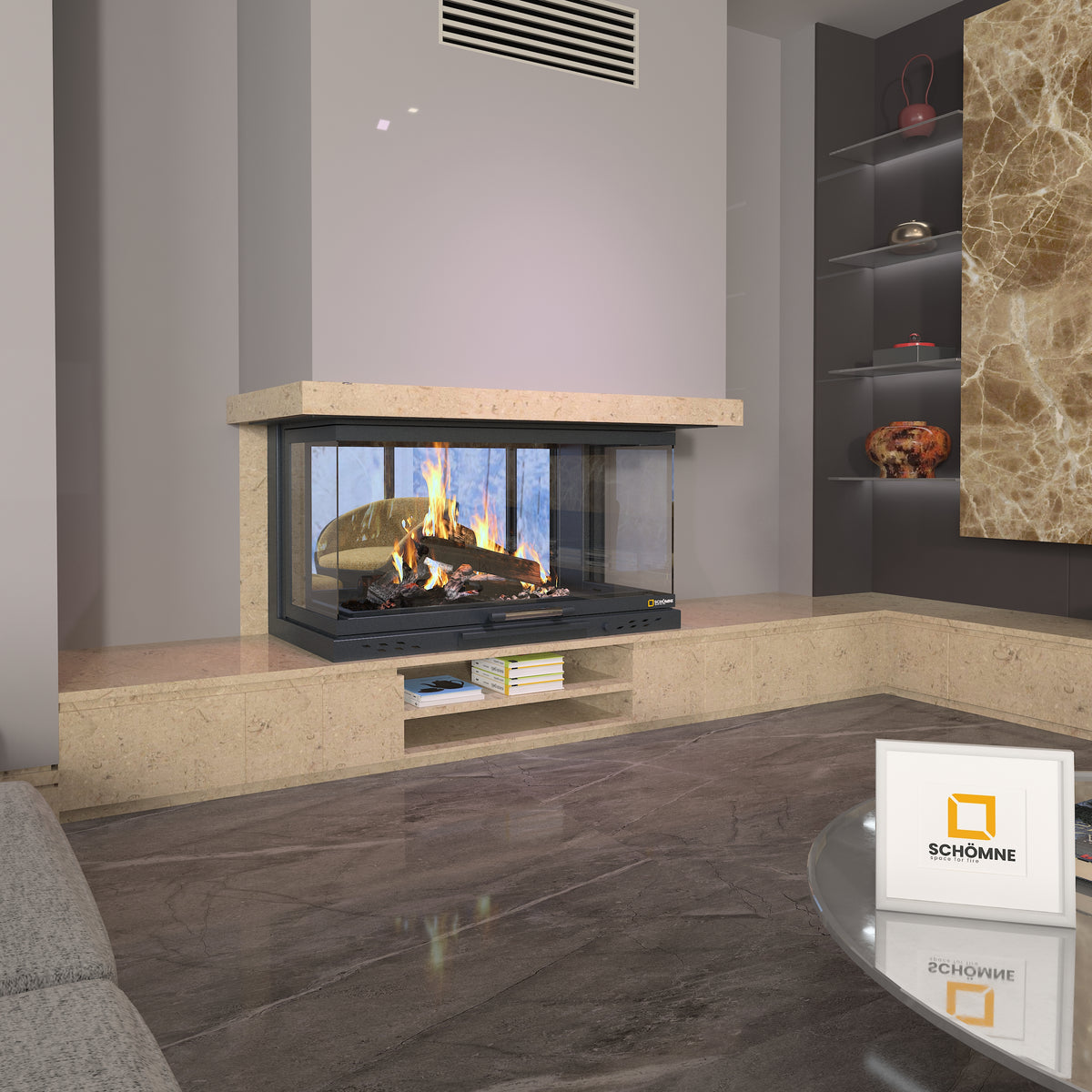 Üç Tarafı Camlı Tünel Asansörlü Şömine Haznesi | Dodok Home