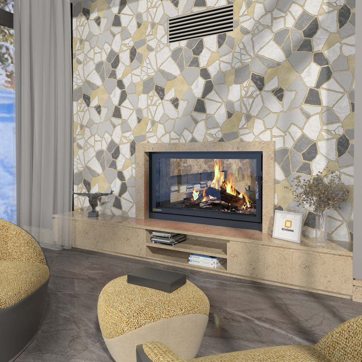 Üç Tarafı Camlı Tünel Asansörlü Şömine Haznesi | Dodok Home